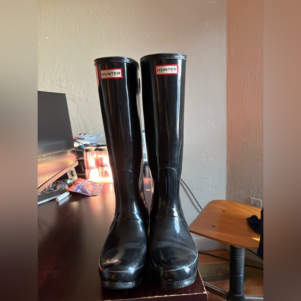 Gloss Black Tall Wellington Hunter Rain Boots